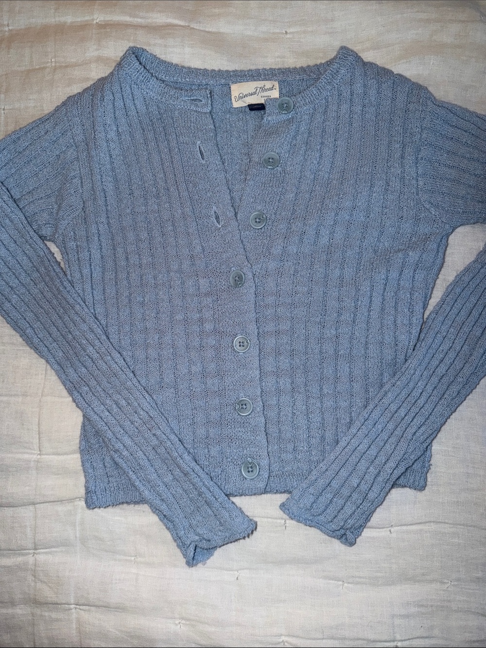 Universal Thread Light Blue Ribbed Button-Front Cardigan